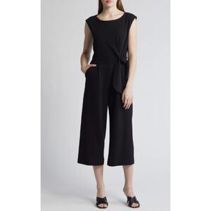 Tahari Side Tie Crop Wide Leg Jumpsuit, black, 10 Petit